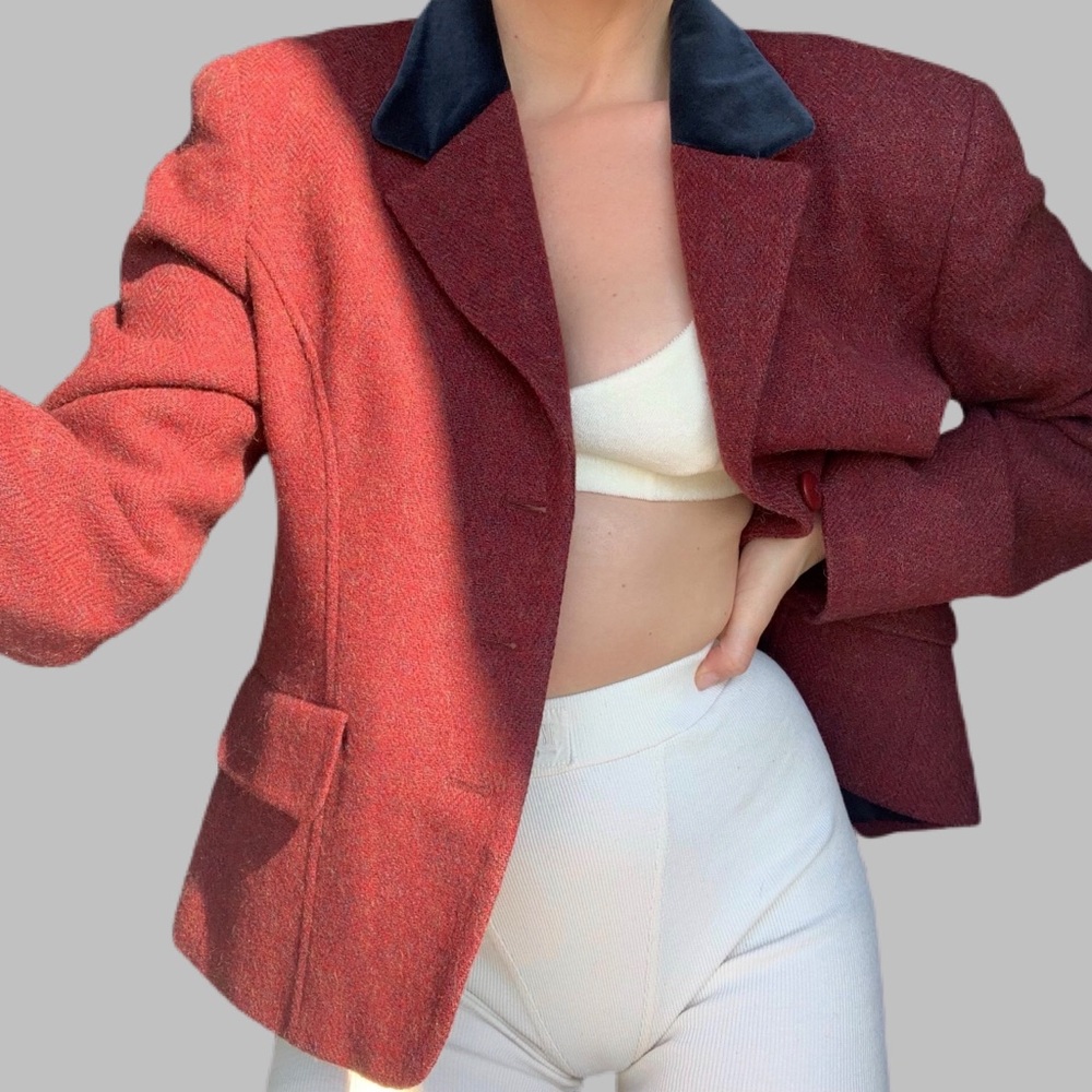 Vintage Burgundy Blazer Jacket Velvet